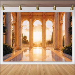 Lofaris Goldener Sonnenuntergang Klassischer Marmor-Fotohintergrund mit Säulen, elegante Kulisse für professionelle Fotografie und Events