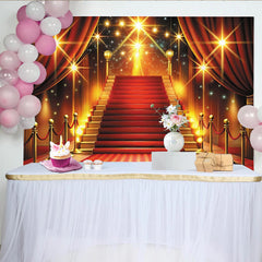 Lofaris Glamouröser Roter Teppich Fotohintergrund mit goldener Treppe, elegante Kulisse für festliche Events und Fotoshootings