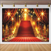 Lofaris Glamouröser Roter Teppich Fotohintergrund mit goldener Treppe, elegante Kulisse für festliche Events und Fotoshootings