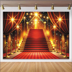 Lofaris Glamouröser Roter Teppich Fotohintergrund mit goldener Treppe, elegante Kulisse für festliche Events und Fotoshootings