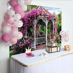 Lofaris Romantischer Blumen-Gartenlaube Fotohintergrund mit pinken Blüten, idyllische Naturkulisse für Hochzeiten und Porträts