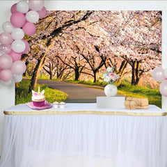 Lofaris Wunderschöner Kirschblütenallee Hintergrund für Frühlingsfotografie, idyllische Fotokulisse mit rosa Blüten für Studio und Events
