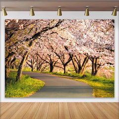 Lofaris Wunderschöner Kirschblütenallee Hintergrund für Frühlingsfotografie, idyllische Fotokulisse mit rosa Blüten für Studio und Events