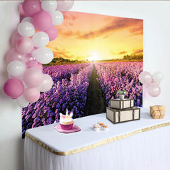 Lofaris Lila Blumenfeld Fotohintergrund mit Sonnenuntergang, wunderschöne Kulisse für professionelles Fotostudio und Dekoration