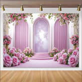 Lofaris Eleganter Blumenbogen-Fotohintergrund mit rosa Rosen, stilvolle Kulisse für Porträts und besondere Anlässe