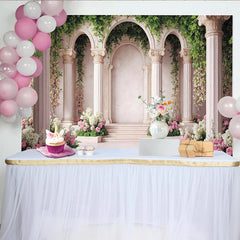 Lofaris Eleganter Gartenarchitektur Fotohintergrund mit Säulen und Rosen, romantische Kulisse für Hochzeiten und Fotostudios