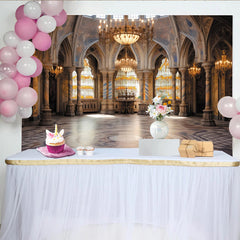 Lofaris Eleganter Klassischer Saal Fotohintergrund mit Bögen und Kronleuchtern, luxuriöse Kulisse für Hochzeiten und Fotoshootings