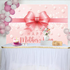 Lofaris Rosa Muttertagshintergrund mit Schleife und Perlen für festliche Fotos, elegante Kulisse für Mütter und Familienfotoshootings