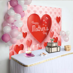 Lofaris Rosa und Roter Muttertag Hintergrund mit Herzballons, liebevolle Fotowand für festliche Familienfotos und Dekoration