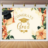 Lofaris Goldener Abschlussfeier-Hintergrund mit Congrats Grad Schriftzug, elegante Fotowand für festliche Graduierungsfeiern