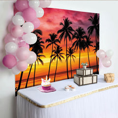 Lofaris Leuchtender Tropischer Sonnenuntergang Hintergrund mit Palmen, exotische Fotowand für Sommerparty und Fotoshooting