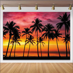 Lofaris Leuchtender Tropischer Sonnenuntergang Hintergrund mit Palmen, exotische Fotowand für Sommerparty und Fotoshooting