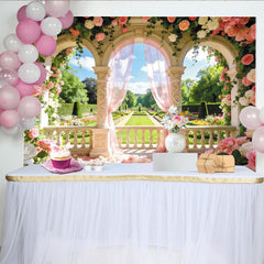 Lofaris Romantischer Rosenbogen Hochzeitshintergrund mit rosa und weißen Rosen, elegante Garten Kulisse für Verlobung und Fotoshooting