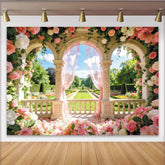 Lofaris Romantischer Rosenbogen Hochzeitshintergrund mit rosa und weißen Rosen, elegante Garten Kulisse für Verlobung und Fotoshooting