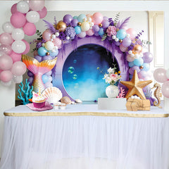 Lofaris Lila Rosa Meerjungfrauen-Geburtstagshintergrund mit Ballons für Mädchen, magische Unterwasser-Kulisse für Fotoshooting und Partys