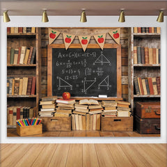 Lofaris Rustikaler Klassenzimmer-Fotohintergrund mit Büchern und Tafel, Vintage Schul-Kulisse für Lehrer und Schüler Fotoshooting