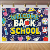 Lofaris Bunter Schulanfangshintergrund mit Welcome Back to School, farbenfrohe Fotowand für die Einschulung in der Schule