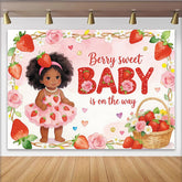 Lofaris Erdbeer Babyparty Hintergrund mit süßem Baby und Blumen, dekoratives Banner für eine sommerliche Babyparty