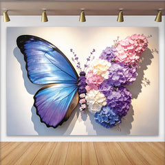 Lofaris Blauer Schmetterling Fotohintergrund mit Hortensienblüten, künstlerische Kulisse für professionelles Fotostudio