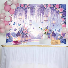 Lofaris Romantischer Blumen-Fotohintergrund mit hängenden Laternen und Rosen, eleganter Wandteppich für professionelle Fotostudios