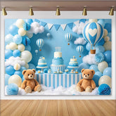 Lofaris Blauer Heißluftballon Baby Geburtstagshintergrund für Jungen, mit Wolken und Luftballons, süße Fotowand für Babyparty