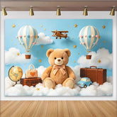 Lofaris Niedlicher Teddybär Heißluftballon Reisebabypartyhintergrund, traumhafte Fotokulisse mit Wolken und Sternen für Fotoshooting