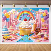 Lofaris Bunter Regenbogen Süßigkeitenland Geburtstagshintergrund für Kinder, fröhliche Partydekoration für Fotoshooting