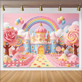 Lofaris Pastellfarbener Märchenschloss Regenbogen Geburtstagshintergrund für Mädchen, süße Zuckerland Fotowand für Kinderparty Dekoration