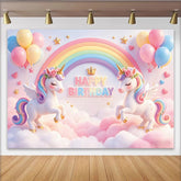 Lofaris Magischer Einhorn Regenbogen Geburtstagshintergrund für Mädchen, verträumte Wolken Kulisse für Kinderparty Fotoshooting