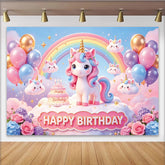 Lofaris Niedlicher Einhorn Regenbogen Geburtstagshintergrund für Mädchen, pastellfarbene Kulisse für Partydekoration und Fotoshooting
