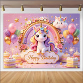 Lofaris Niedlicher Pastell Regenbogen-Einhorn-Geburtstagshintergrund für Mädchen, bezaubernde Happy Birthday für Kinderparty Dekoration