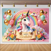 Lofaris Magischer Einhorn Regenbogen Geburtstagshintergrund für Mädchen, mit Ballons und Blumen fröhliche Fotokulisse für Kinderpartys