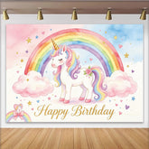 Lofaris Pastell Einhorn Regenbogen Geburtstagshintergrund für Mädchen, verträumte Fotokulisse mit Wolken Sternen und Herzen