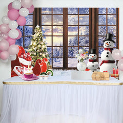 Lofaris Winterlicher Weihnachtshintergrund mit Schneemann, Weihnachtsbaum und Geschenken, gemütliche Fotokulisse für Winterparty