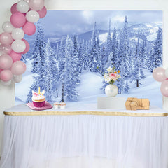 Lofaris Verschneiter Winterlandschaft Hintergrund mit Tannenbäumen und Bergen, Fotowand für professionelle Fotografie und Winterdekoration