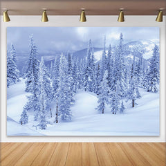 Lofaris Verschneiter Winterlandschaft Hintergrund mit Tannenbäumen und Bergen, Fotowand für professionelle Fotografie und Winterdekoration