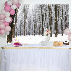 Lofaris Verschneiter Winterwald-Fotohintergrund mit kahlen Bäumen, idyllische Kulisse für professionelle Fotografie und Winterdekoration