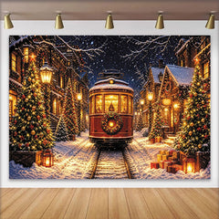 Lofaris Festlicher Weihnachtshintergrund mit beleuchteten Tannenbäumen, elegante Winterkulisse für festliche Fotografie und Dekoration