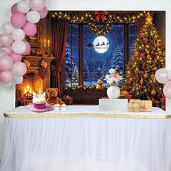 Lofaris Magischer Weihnachts-Hintergrund mit beleuchtetem Baum und Kamin, festliche Fotokulisse für Winterpartys und Familienfotos