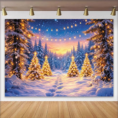 Lofaris Magischer Weihnachts Winterwald Hintergrund mit leuchtenden Lichtern, wunderschöne Fotokulisse für festliche Winterfotografie