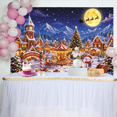 Lofaris Magischer Weihnachtsdorf Hintergrund mit Schnee und Lichtern, festliche Winterlandschaft Kulisse für Familienfotos und Feiern