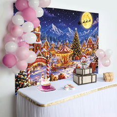 Lofaris Magischer Weihnachtsdorf Hintergrund mit Schnee und Lichtern, festliche Winterlandschaft Kulisse für Familienfotos und Feiern