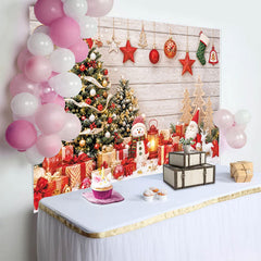 Lofaris Festlicher Weihnachtshintergrund mit Tannenbäumen und Geschenken, gemütliche Fotowand für Winterdekoration