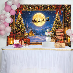 Lofaris Magischer Weihnachts-Hintergrund mit Weihnachtsmann und Vollmond, winterliche Schneelandschaft Kulisse für festliche Fotografie