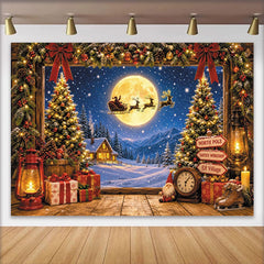 Lofaris Magischer Weihnachts-Hintergrund mit Weihnachtsmann und Vollmond, winterliche Schneelandschaft Kulisse für festliche Fotografie