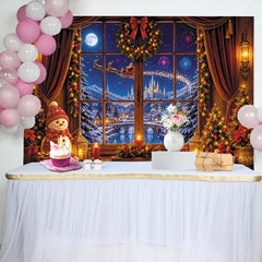 Lofaris Magischer Weihnachts-Hintergrund mit Schneemann und Winterfensterblick, festliche Fotokulisse für Familienfeiern und Winterpartys