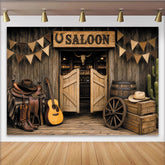 Lofaris Rustikaler Wildwest-Saloon-Hintergrund mit Holzoptik und Cowboy-Elementen, perfekte Kulisse für Fotoshootings und Partys