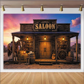 Lofaris Rustikaler Wildwest-Saloon-Hintergrund mit Pferd und Cowboy-Stiefeln, atmosphärische Kulisse für professionelle Fotoshootings