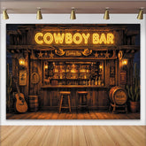 Lofaris Rustikaler Cowboy Bar Hintergrund mit Neonlicht und Western-Dekoration, Vintage Saloon Kulisse für Fotoshooting und Partydekoration