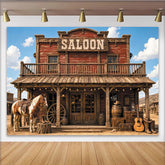 Lofaris Rustikaler Wildwest-Hintergrund mit Saloon Pferd Cowboy-Stiefeln und Gitarre, authentische Holzkulisse für Fotostudio